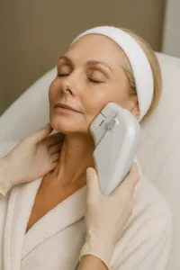Woman receiving HIFU non surgical facelift treatment Upton