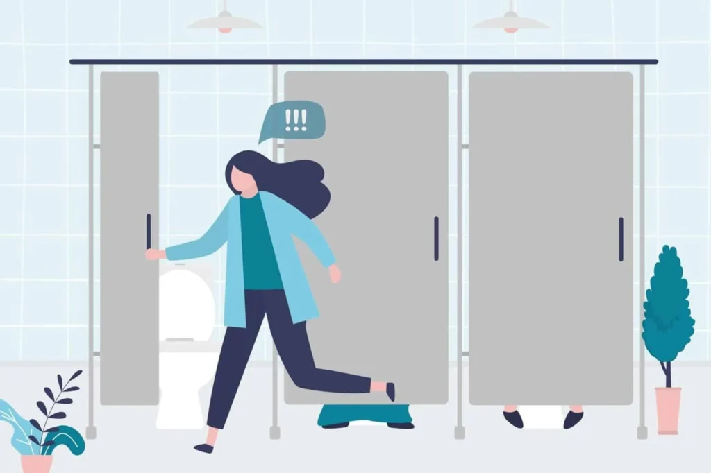 graphic of Urine incontinence Upton woman running to the toilet.