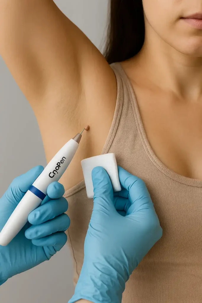 woman having cryopen to remove underarm skin tags Upton