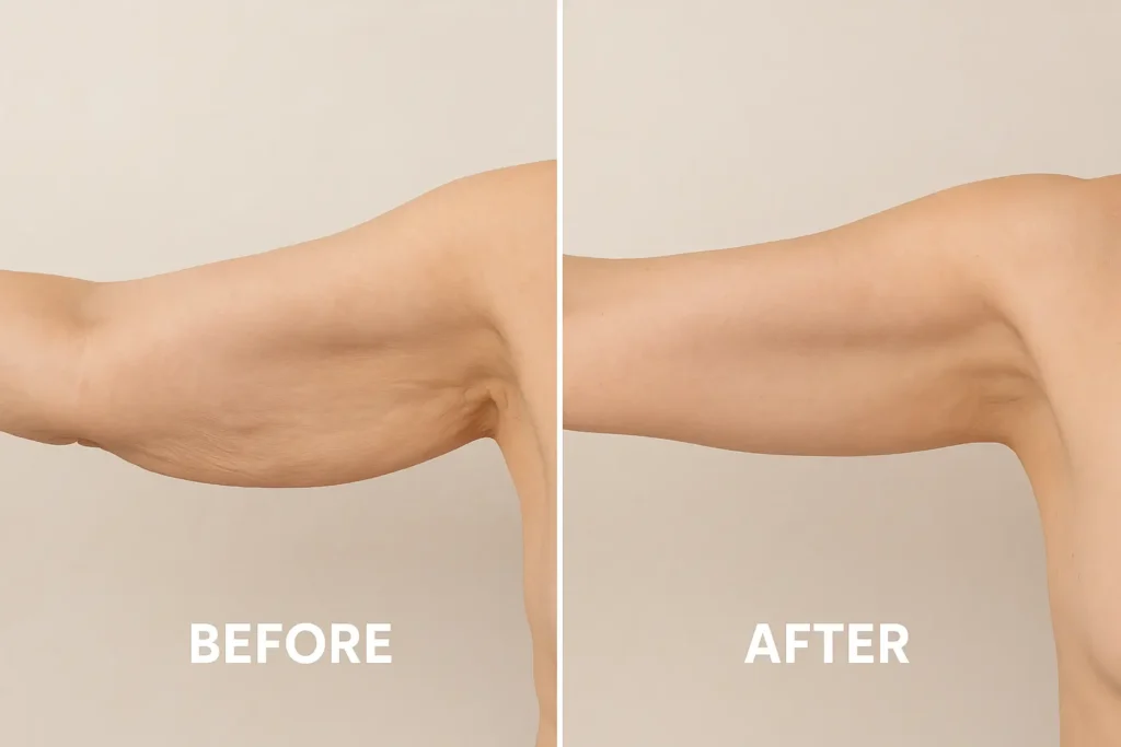 Picture of LA LIPO Upton before and after results of skin tightening treatment on the upper arms.
